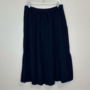Anthology Linen Blend Navy Blue Tiered Midi Skirt